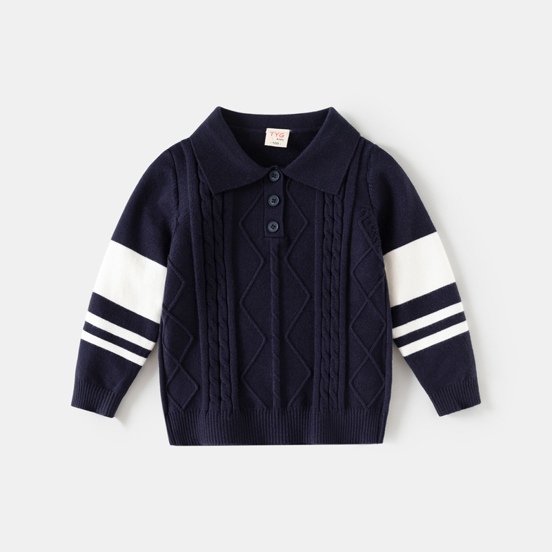 Cross-border direct supply children's clothing, boys' polo collar knitted tops, small and medium-sized children's corded sweaters with turn-down collar, 26 autumn/winter new styles
