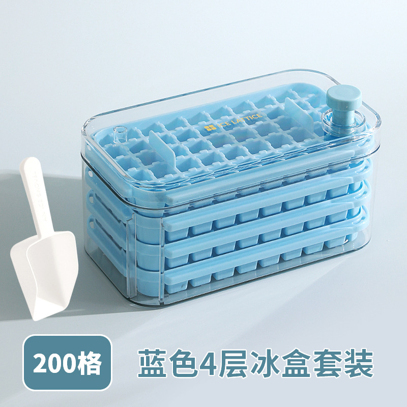 Presione la rejilla de hielo, cubitos de hielo, molde casero, fabricación de hielo, almacenamiento de gran capacidad, refrigerador doméstico de grado alimenticio con tapa