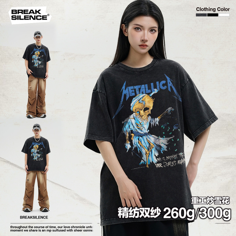 Justin Bieber Same Style Megadeth American Rock Band vintage Short-sleeved T-shirt Cross-border Pure Cotton Trendy Justin Bieber Same Style Megadeth American Rock Band vintage Short-sleeved T-shirt Cross-border Pure Cotton Trendy
