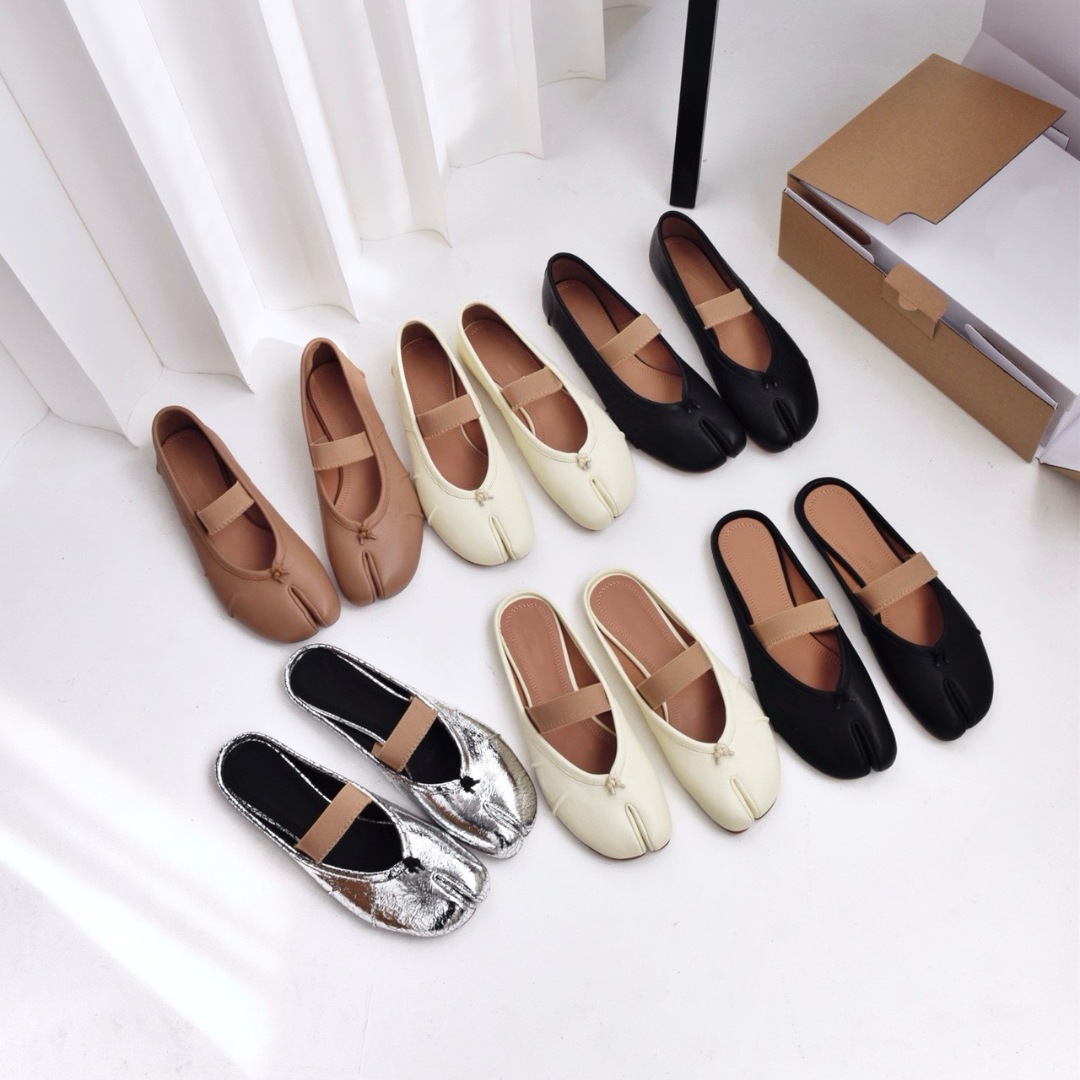 여성용 탑 버전 스트랩 스플릿 토 슈즈 2025 봄 신작 돼지 발톱 타비 플리츠 발레 슈즈 펌프스 플랫 슈즈