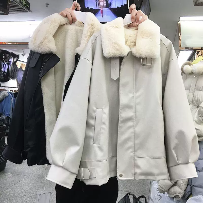 Теплая куртка, корейский стиль, искусственный мех на воротнике, oversized зимнее пальто