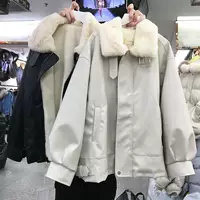 Теплая куртка, корейский стиль, искусственный мех на воротнике, oversized зимнее пальто