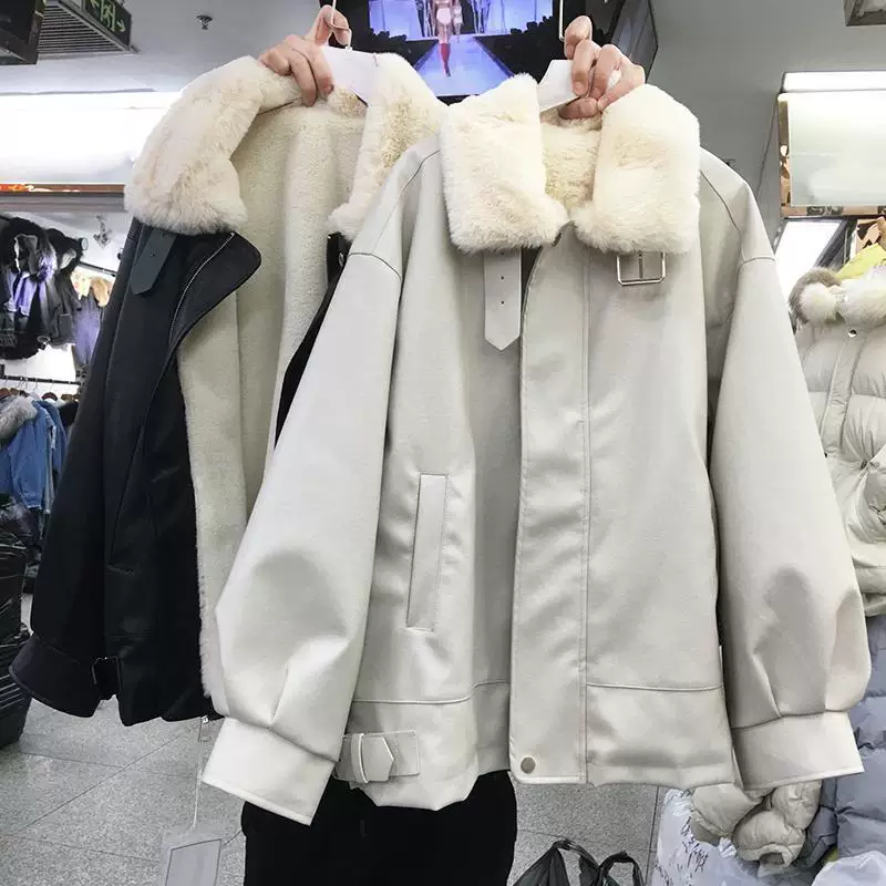 Теплая куртка, корейский стиль, искусственный мех на воротнике, oversized зимнее пальто