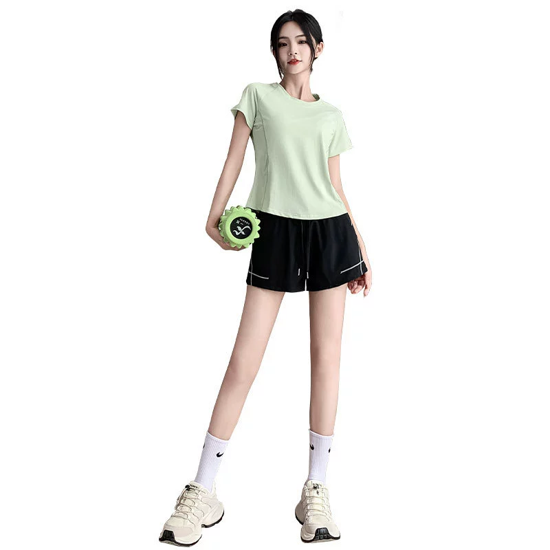 Спортивный костюм, шелковистая быстросохнущая футболка для зала, защитное белье, шорты, одежда для йоги, для бега