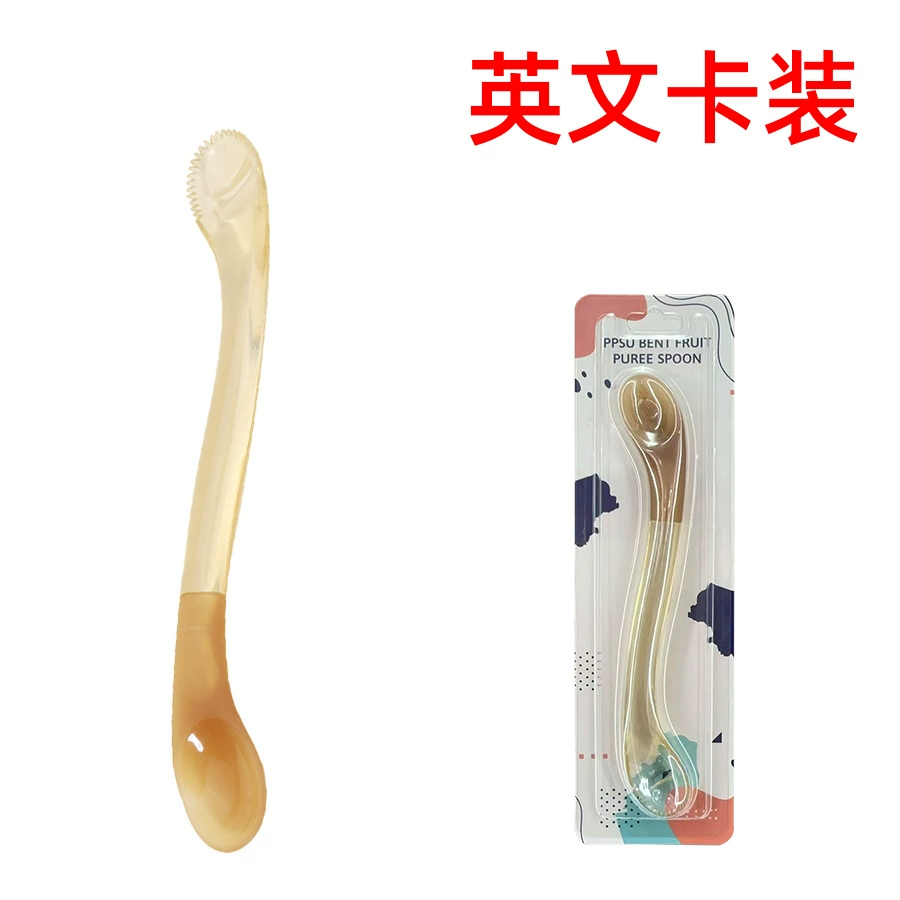 Английская детская силиконовая ложка на карточке, детская ложка-скребок для фруктов, детская пищевая добавка, посуда для кормления, двусторонняя ложка для фруктового пюре