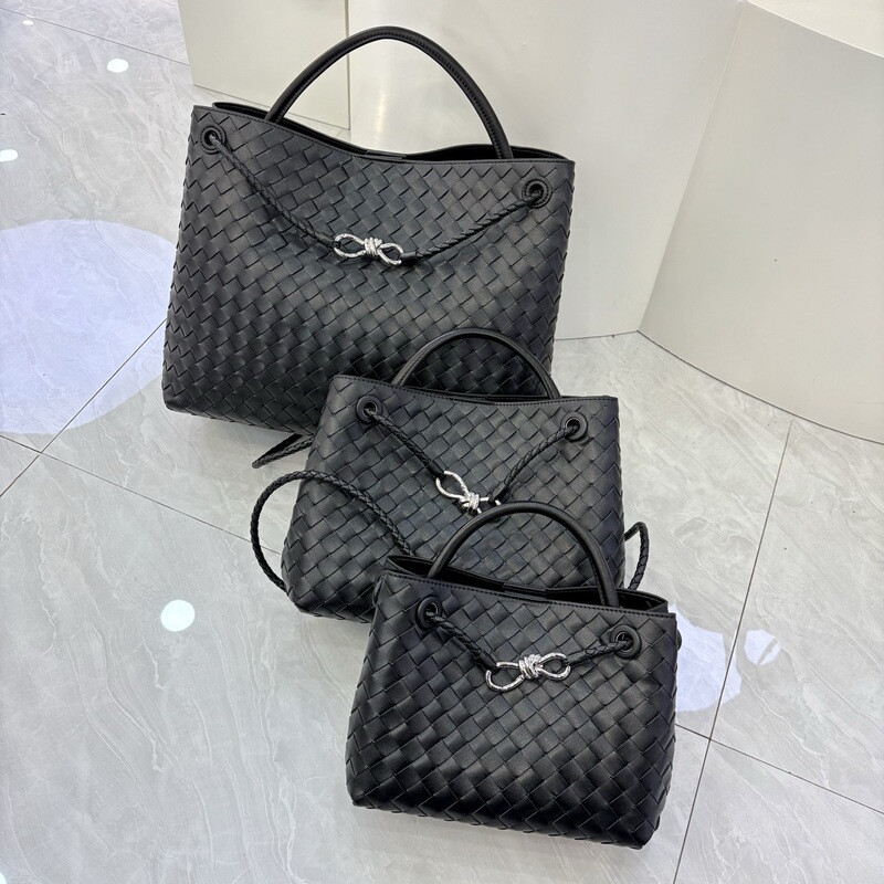 Genuine Leather Large-Capacity Metal Rope Buckle Cowhide Woven Bag Autumn and Winter New Style Extra-Large Bow Handbag for Women