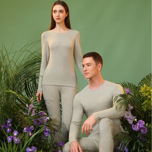 Oppein carriage 2024 Men's Women's Thermal Underwear Set Mian Fleece Silk Egg Autumn Clothes Autumn Pants Round Collar Underwear