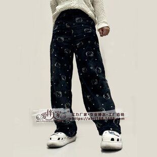 (Cross-border trading), flannel cartoon keep warm coral velvet trousers for leisure, increased thickness, plus size