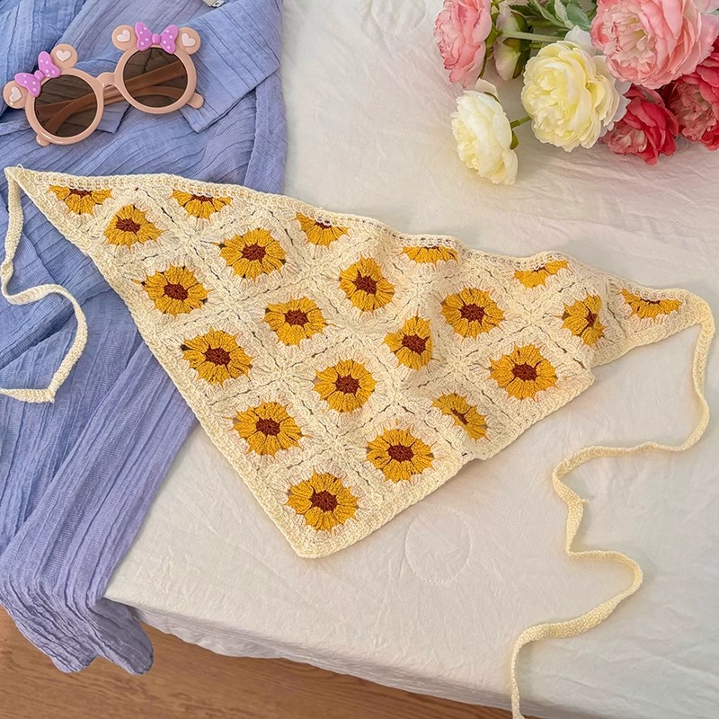 Bandera de cabello turbante en una toalla triangular cubierta de toalla cuadrada sombrero estilo pastoral ornamentación de cabello de playa de mujer correa de cabello de encaje toque