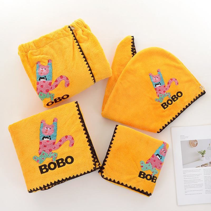 Coral Fleece Set Towel Extra Large Thickened Towel Soft Cute Super Absorbent Bath Towel Hair-free Bath Skirt Dry Hair Cap Gift