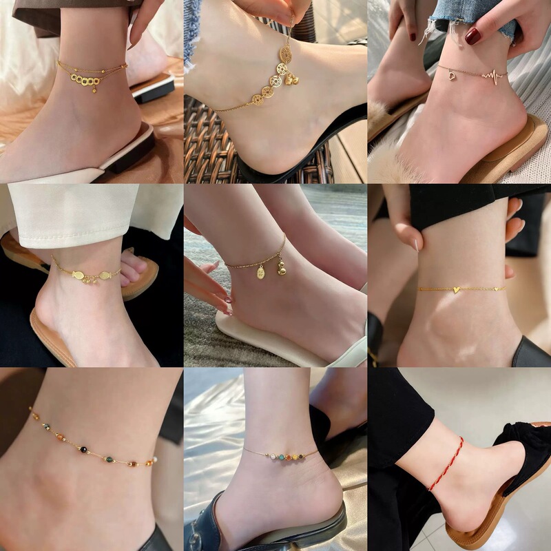新しい色褪せないシンプルなチタン鋼アンクレット、入浴時に外す必要がなく、高級な赤いロープレッグリング、女性の夏の多用途アクセサリー|undefined