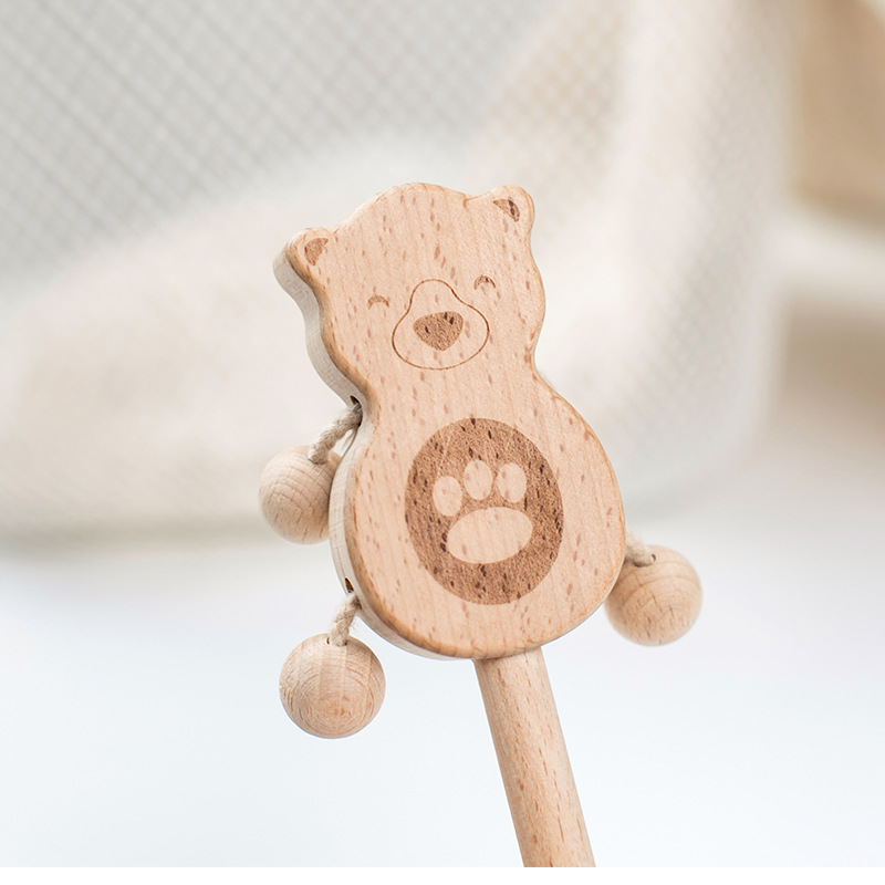 Bebé, agarre, agarre, campana de madera, bebé, juguete educativo, educación temprana, forma de animal de dibujos animados