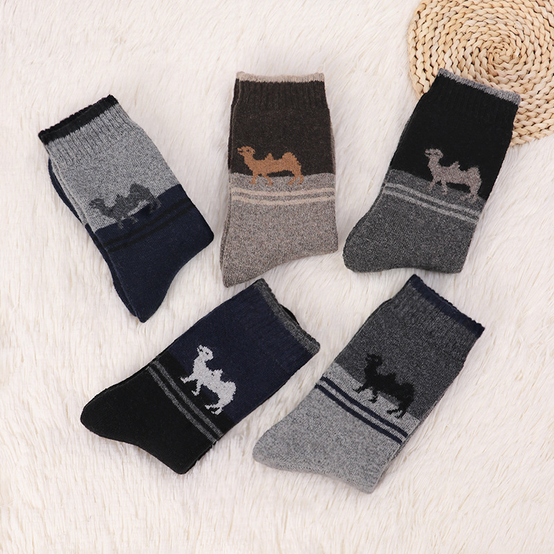 Cashmere Wool Socks Wholesale Direct Sales Camel Wool Pattern Men's Socks Terry Warm Socks Non-Slip Sweat-Absorbent Sports and Leisure