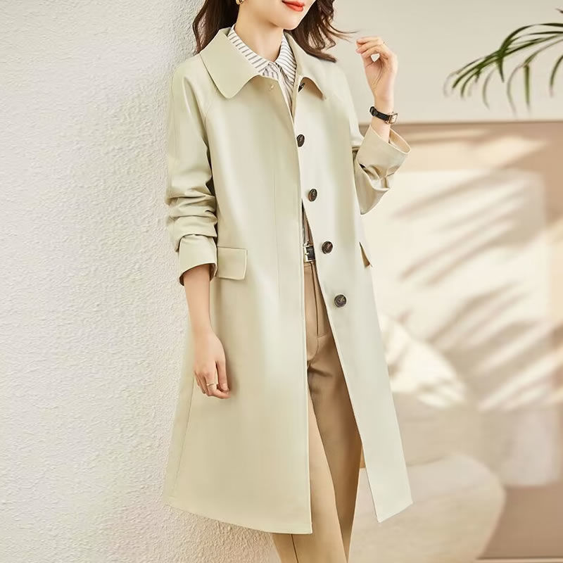 休闲风衣女中长款2025春秋新款休闲百搭宽松显瘦外套潮雪尼尔氨纶|undefined