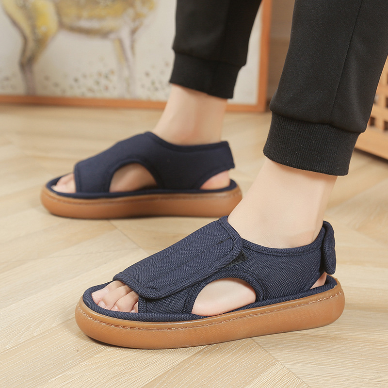 Adjustable Non-slip Beef Sole Middle-aged and Elderly Velcro Sandals and Slippers Cloth for Old Men and Women Linen Spring and Autumn Sandals