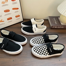 现货 一脚蹬魔术贴帆布鞋女韩版百搭小白鞋情侣休闲滑板鞋子男