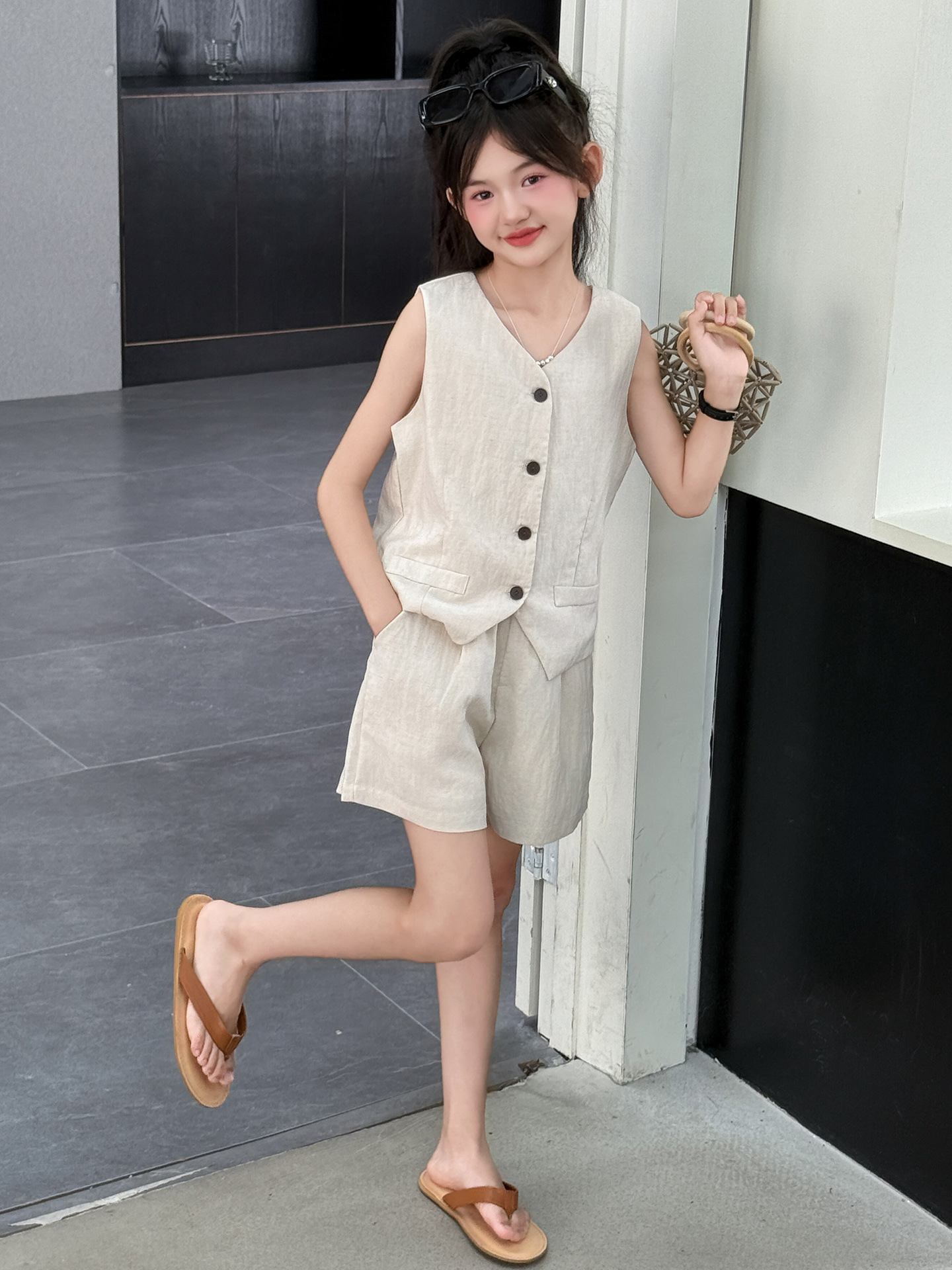 女童夏装套装2025新款女大童夏季韩系马甲儿童休闲阔腿裤两件套