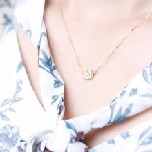 S925纯银镀14K金满钻超萌猫咪项链女设计款简约可爱小众百搭锁骨