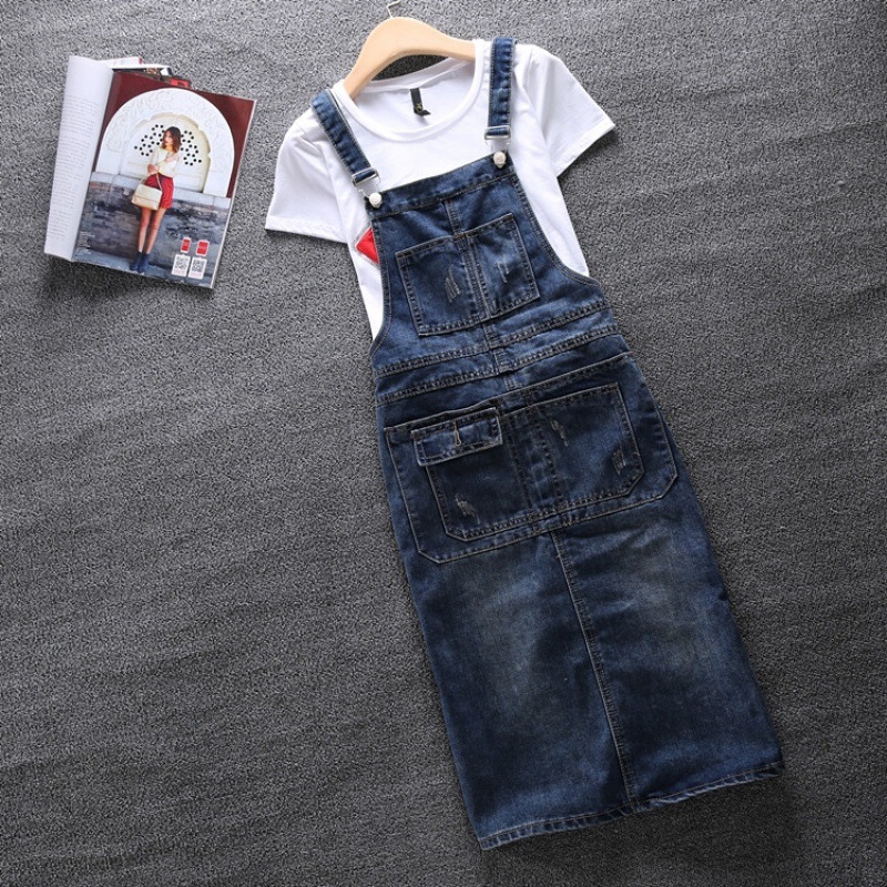 2026 New Mid-Length Denim Suspender Dress for Female Students, Korean Style Fashion Dress, High-Waisted Slimming Suspender Dress, Trendy