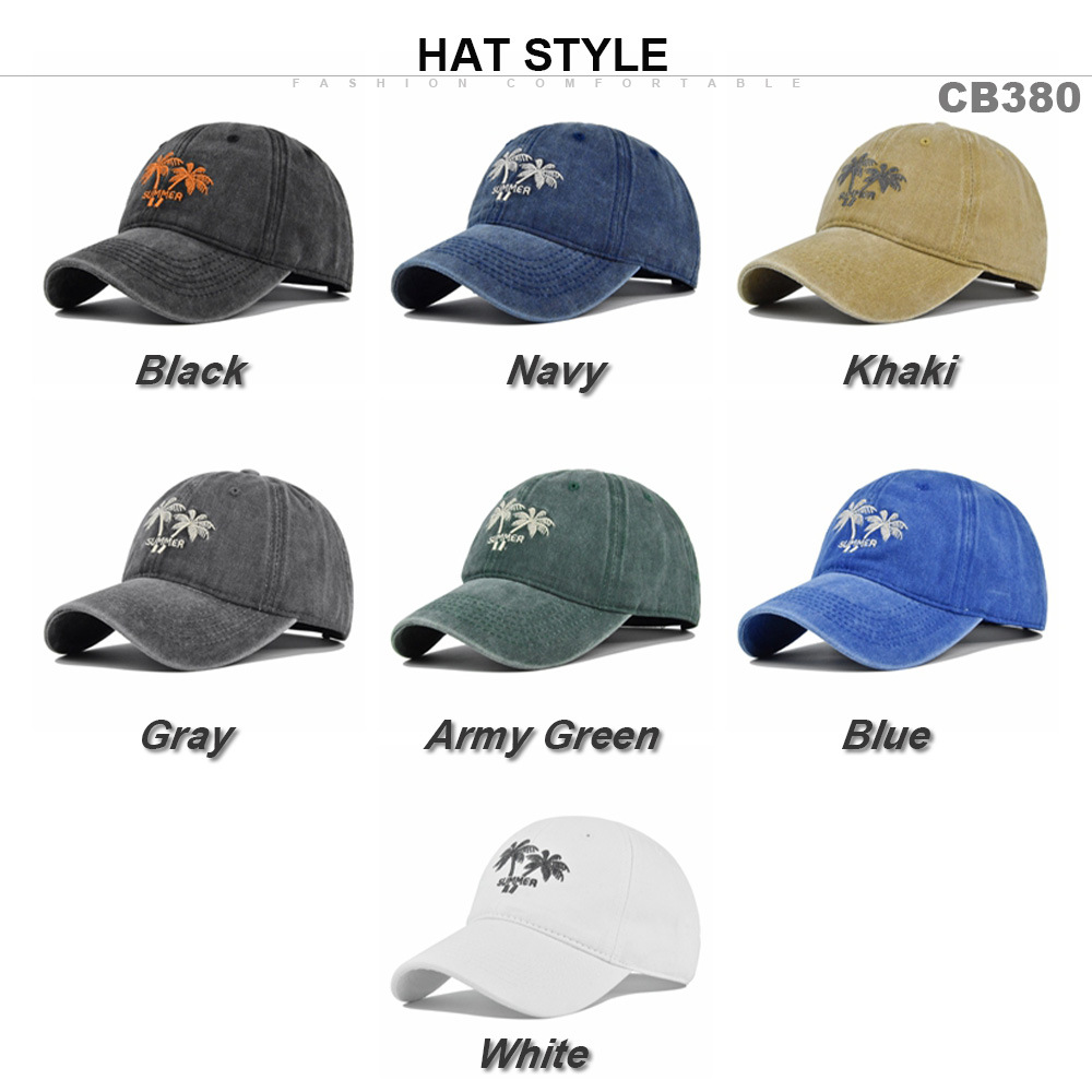 Mens Baseball Cap With Coconut Embroidery Washed Cotton Sun Visor_voghion.com