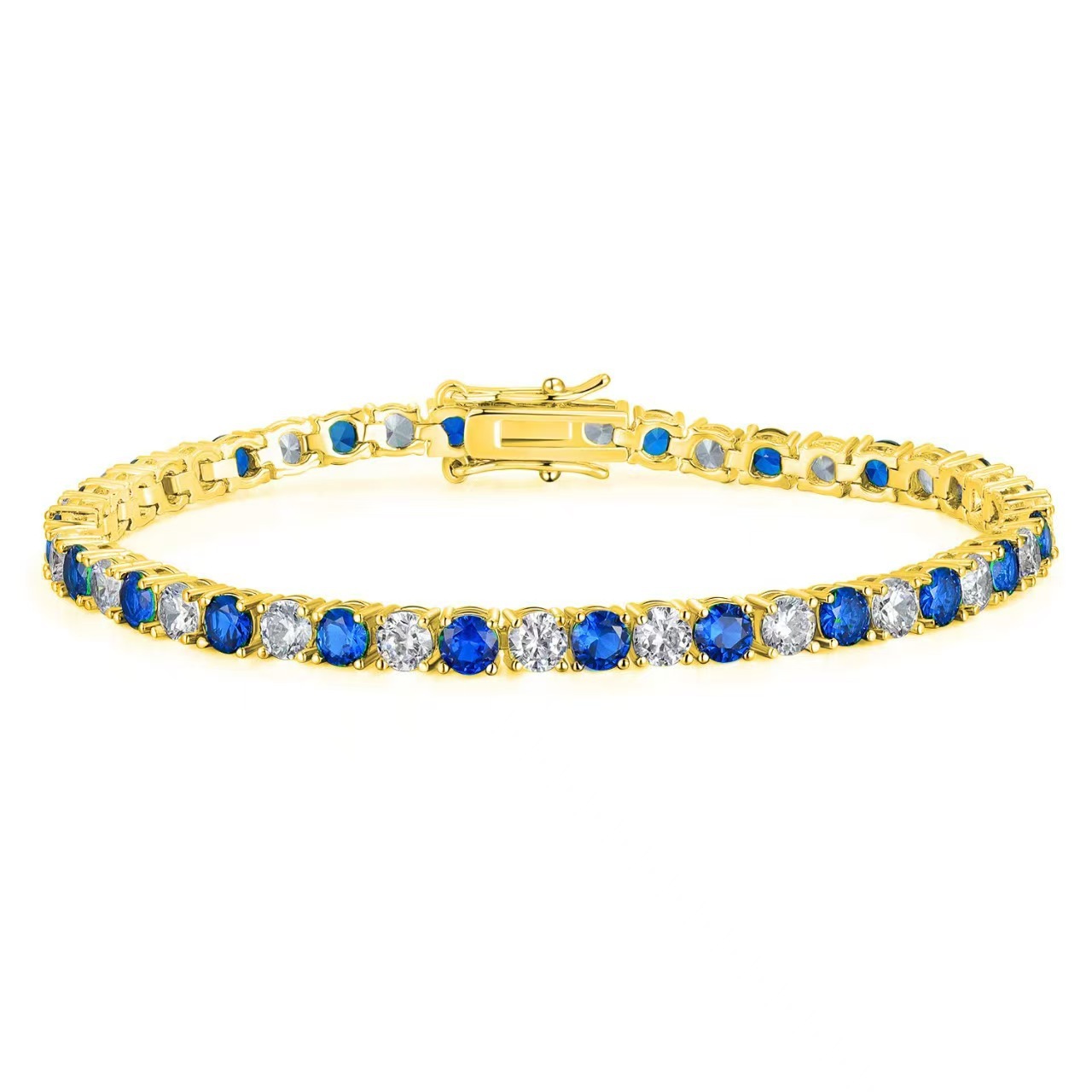 Blue white diamond gold 4mm / 6inch bracelet (about 16cm long)