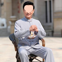 新款唐装中式长袖套装中老年男士宽松休闲刺绣春秋季爸爸全套上衣