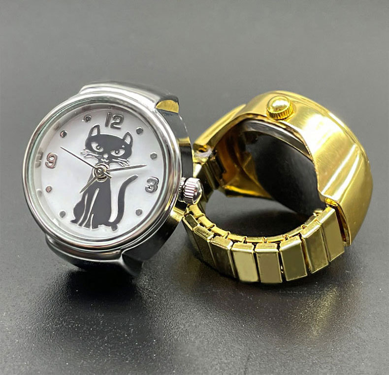 55g Weight Quartz Glass Mirror Material Stainless Steel Strap Material Rings, Watch, Watch Rings Classification Pointer Display Type One Piece Buckle Buckle Style Round Dial Shape Casual, Daily Occasion Quartz Movement Cat Pattern Unisex Gender Cute Style Cute Cat One Piece Buckle Stainless Steel Strap Quartz Rings Watch Watch Rings