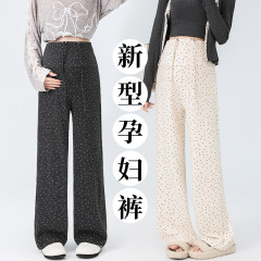 现货孕妇裤秋冬季弹力阔腿裤显瘦圆点慵懒时尚糯米裤孕妇休闲裤