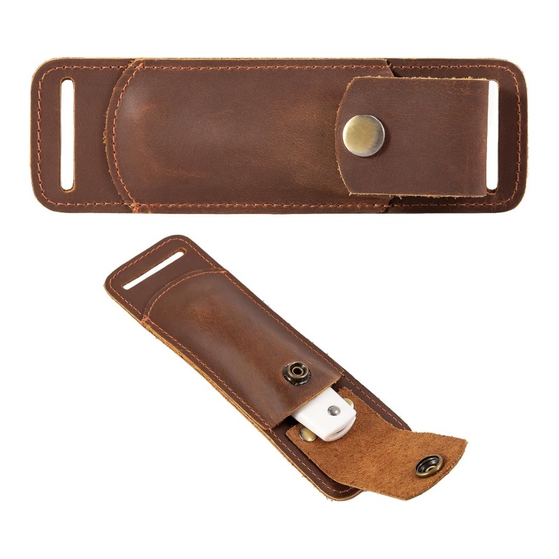 New Foreign Trade Retro Style Crazy Horse Leather Buckle Waist Knife Sheath, Simple First-Layer Cowhide Wear-Resistant Portable Knife Sheath