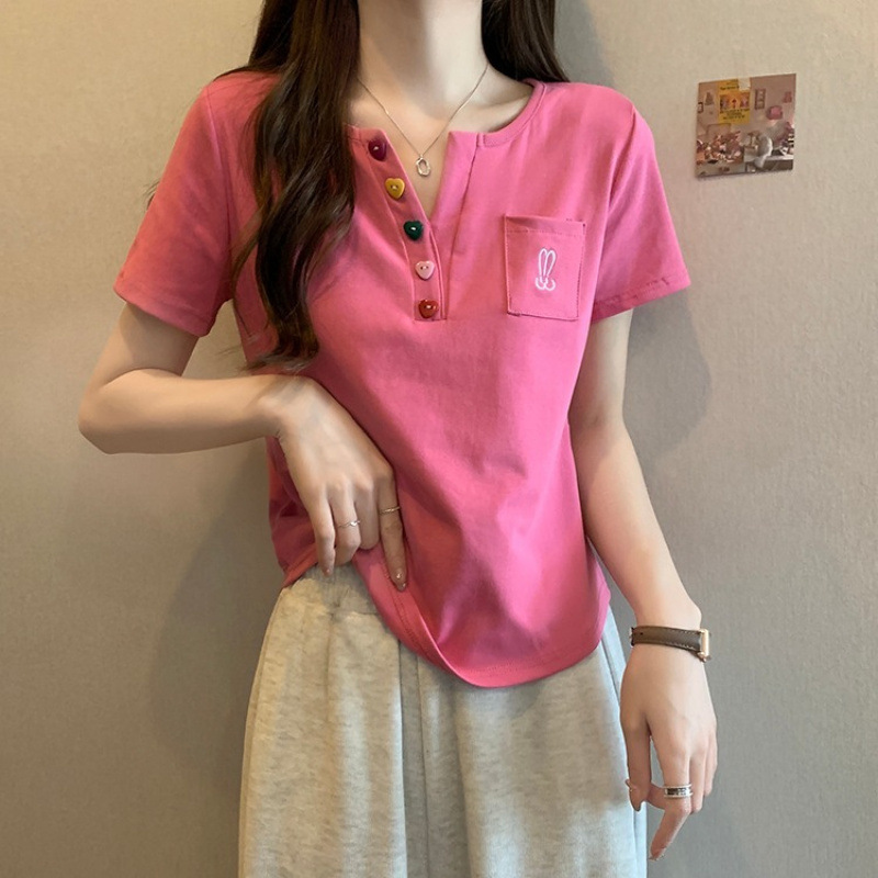 150kg プラスサイズの女性のデザイン V ネック右肩半袖 T シャツ夏の新しいファット mm ルーズ痩身トップ 2|undefined