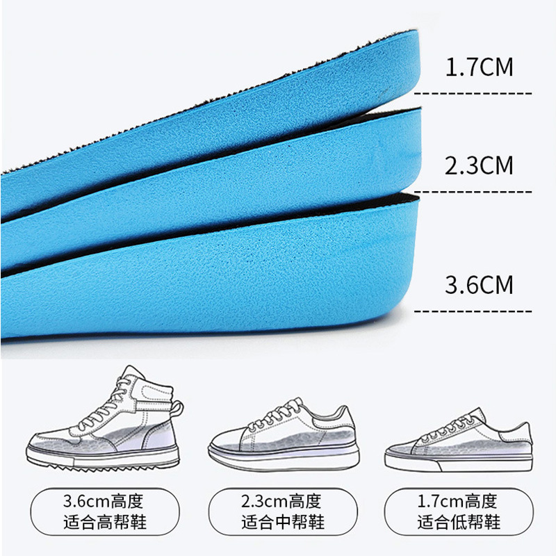 Plantilla de elevación interior, plantilla de zapato deportivo masculino y femenino, suela suave, amortiguador, plantilla de elevación transpirable, cojín total de 3,6 cm.