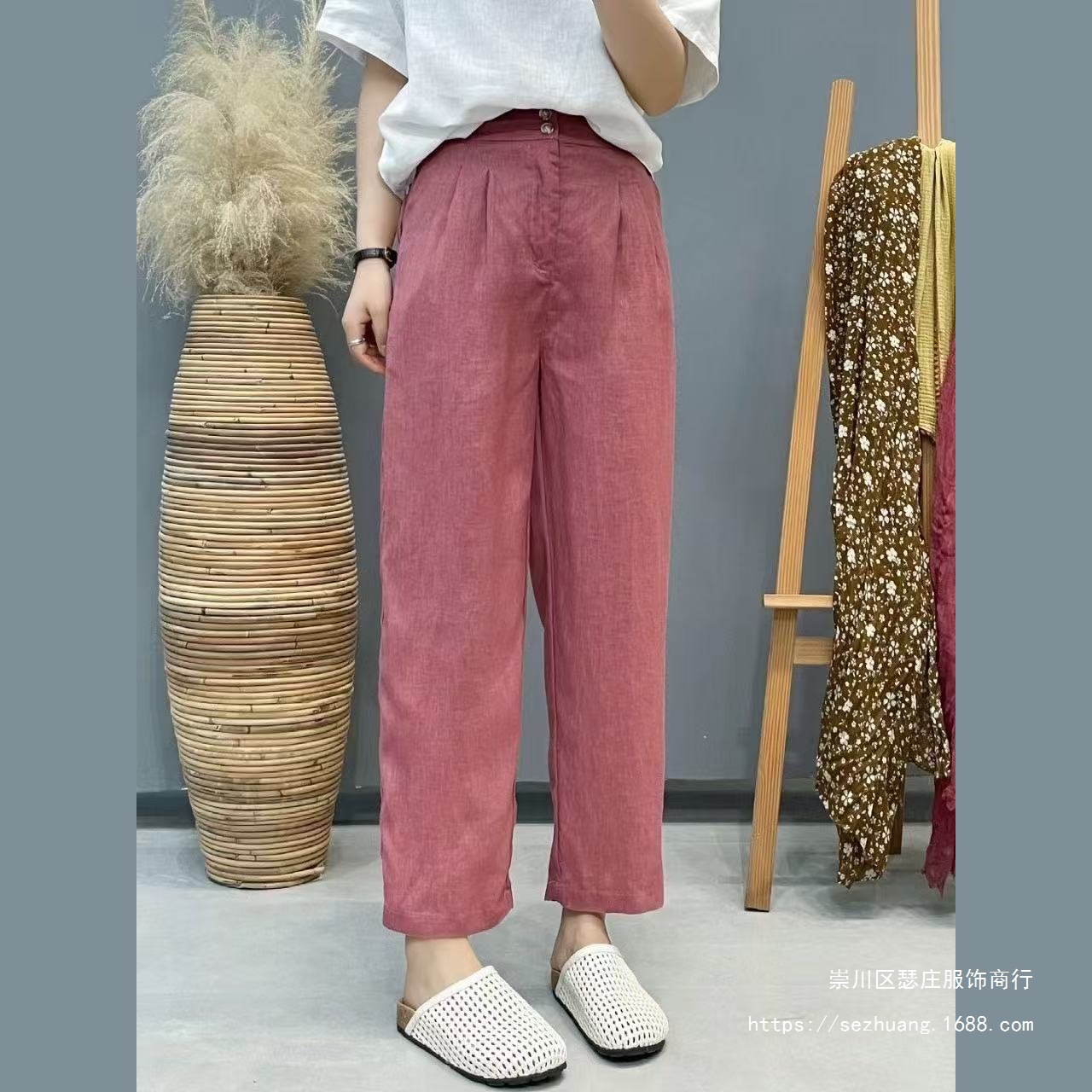 25年夏款休闲裤女纯亚麻宽松休闲韩版九分裤新款哈伦裤子显瘦薄款