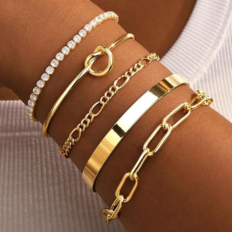 Cross-Border European and American Personalized Chain Bracelet Adjustable Multi-Layer Gold Chain Jewelry Bracelet Party Holiday Gift for Women
