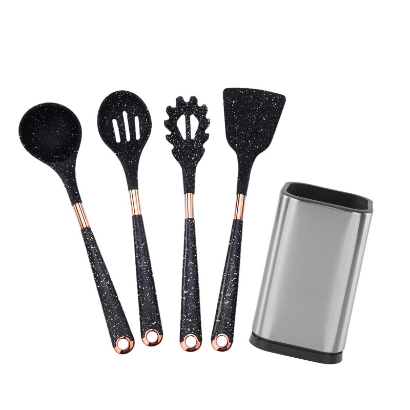 Nuevo juego de utensilios de cocina de silicona, juego de 11 piezas, mango de revestimiento para el hogar, utensilios de cocina, sartén antiadherente, juego de cubo de almacenamiento