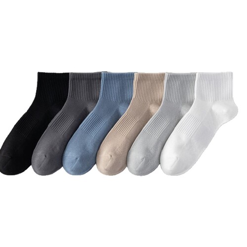 MEKKI Cotton Antibacterial Plain Color Medium Calf Men's Socks Summer Thin Breathable Absorbent Casual Simple Cotton Socks