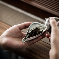 Zen-inspired tea set, handmade tin lotus petal-shaped tea appreciation tray, tea awakening scoop, tea spoon, Kung Fu tea ware, tea ceremony accessories