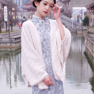 2023 New Vintage Artistic Shawl Cape Spring and Summer All-match Knitted Cardigan Republic of China Style Jacket with Cheongsam