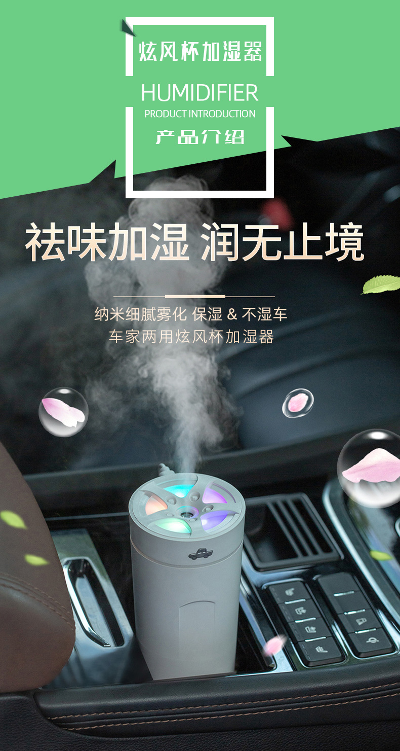 跨境新品炫风杯加湿器 小型迷你雾化器usb静音车载跑马灯加湿器详情1