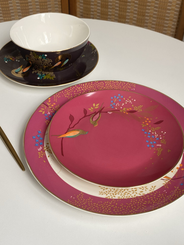 High-Quality Porter Merrill Flower and Bird Series Tableware Large Bone China Western Dinner Plate Home Steak Plate Dish Plate Noodle Bowl Soup Bowl