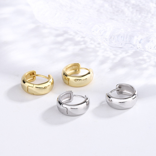 S925 sterling silver hoop earrings for women ins fashion versatile basic wide round hoop earrings simple personalized earrings