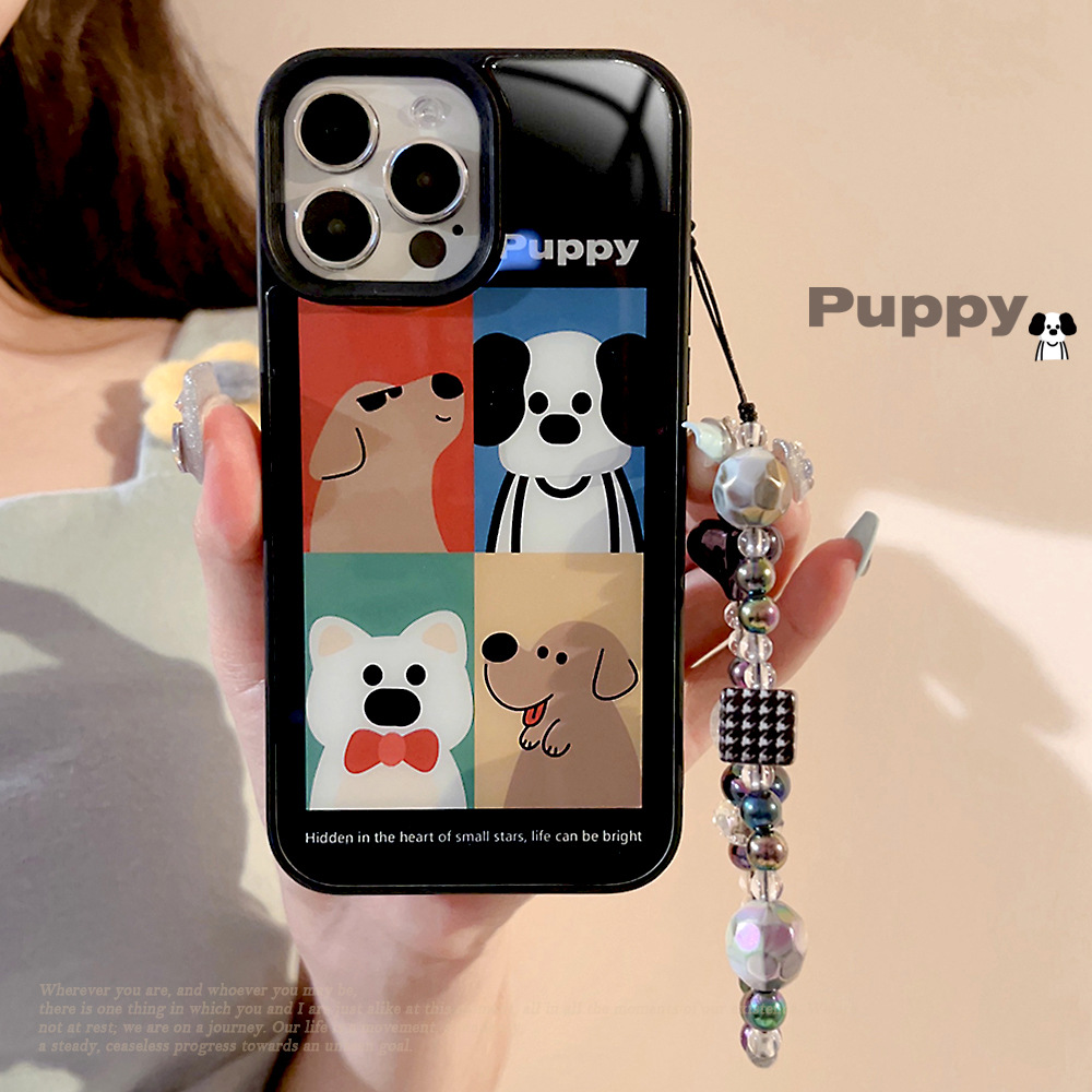Cinghia appesa con illustrazione di cane adatta per Apple 14 ProMax Phone 15 Custodia in vetro per iPhone 13 con cartoni animati alla moda 11_voghion.com