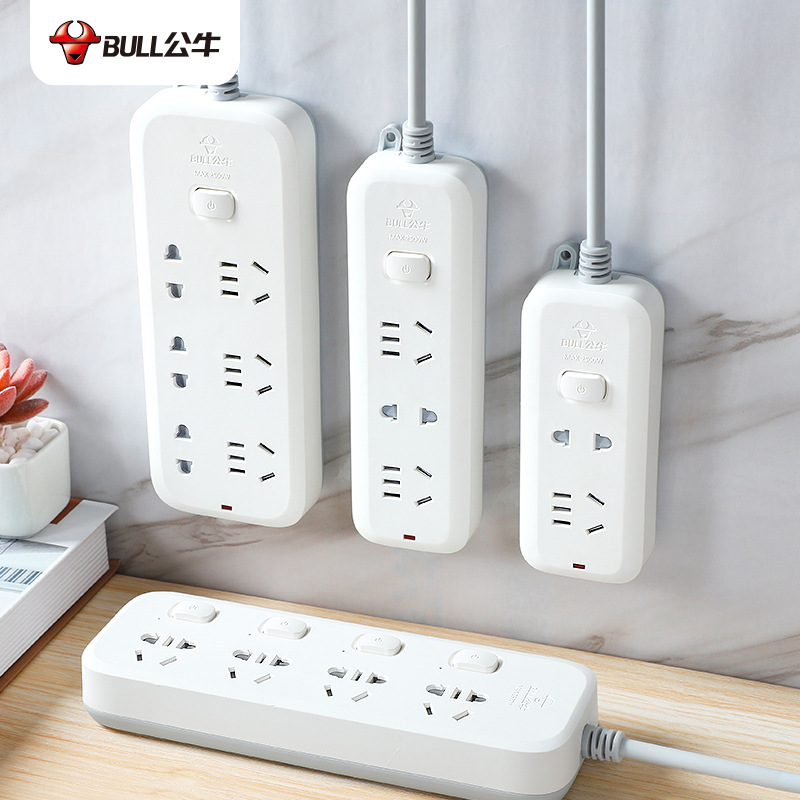公牛插座板双排插座双向取电排查加长线3米插排5孔带总开关接线板