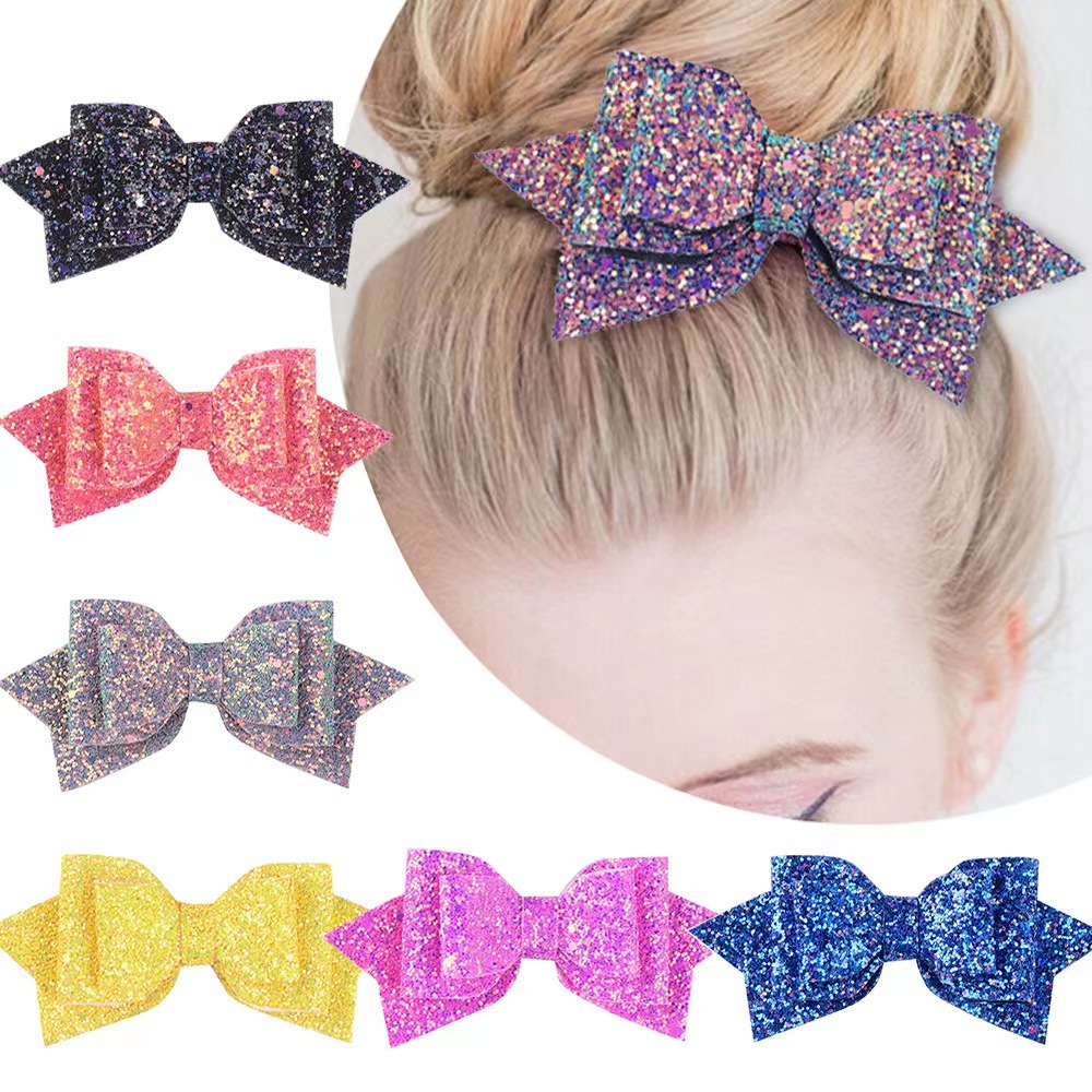 Shiny Glitter Powder glitter Glitter Bow Clip Y Clip Spring Clip Pontail Hairpin Ball Head Clip