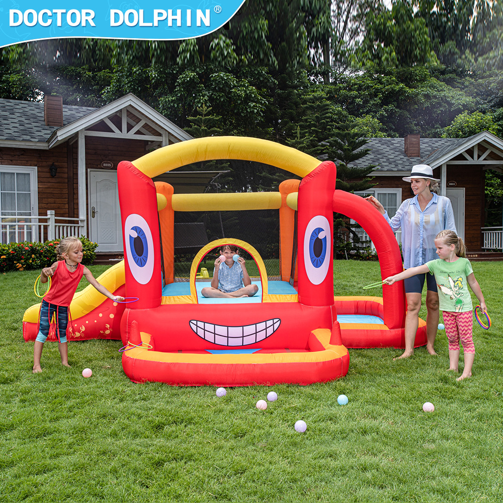 Castillo inflable infantil Doctor Dolphin, trampolín combinado con tobogán, pequeño parque de atracciones para padres e hijos, interior.
