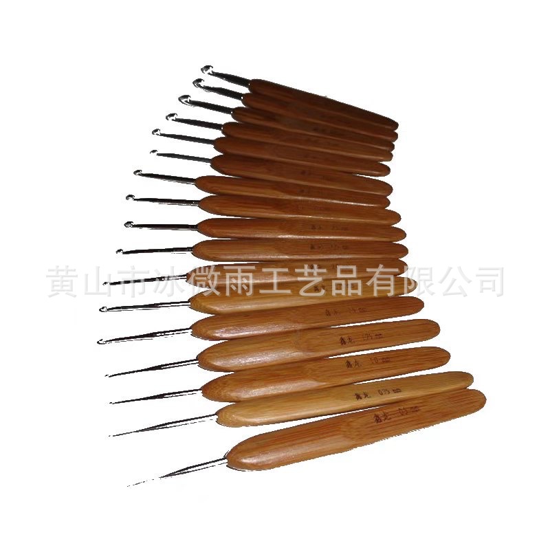 Bwy hielo lluvia tejer herramienta aguja de bambú carbonizado bambú mango metal crochet 10 piezas un conjunto de agujas de lana de ganchillo de Bambú