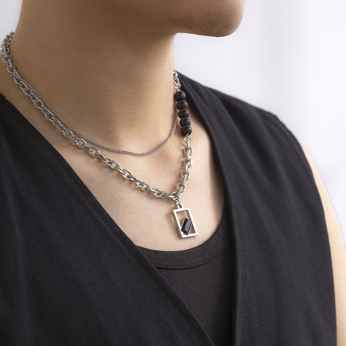 1 Piece Fashion Irregular Glass Titanium Steel Inlay Zircon Unisex Layered Necklaces