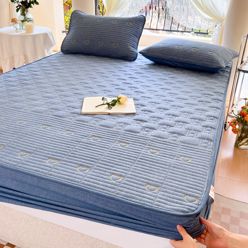 2024 nueva cubierta de cama a prueba de polvo, cubierta protectora de colchón acolchado con todo incluido, cama acolchada teñida con hilo de algodón universal de cuatro estaciones