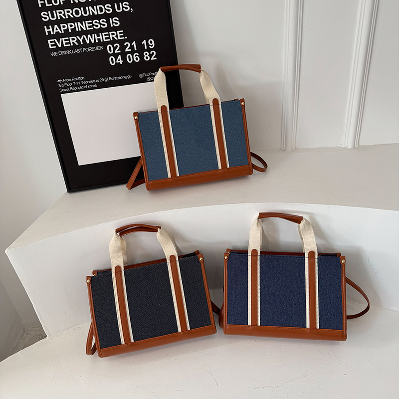 New Denim Tote Bag European and American Retro Fashion Large Capacity Canvas Satchel Shopping Bag Single Shoulder Crossbody Bag