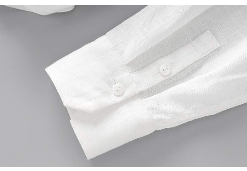 Áo sơ mi nữ linen tay dài cổ bẻ phong cách tiền cũ — Màu trắng chi tiết 18