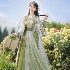 宋時代の漢服女性の春夏中国風腰丈スカート緑の妖精エレガントな漢秀清ガーデニアオリジナルロングスカート